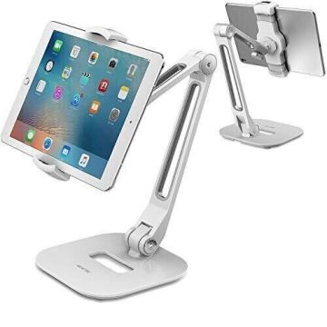 AboveTEK Long Arm Aluminum Tablet/Phone Folding Stand with 360° Swivel Phone
