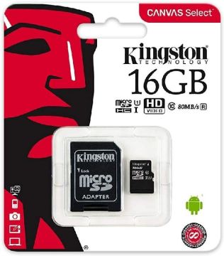 Kingston 16 GB Micro SD Card With Adapter (SDCS/16GB) - Black