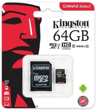 Kingston 64 GB Micro SD Card With Adapter (SDCS/64GB) - Black