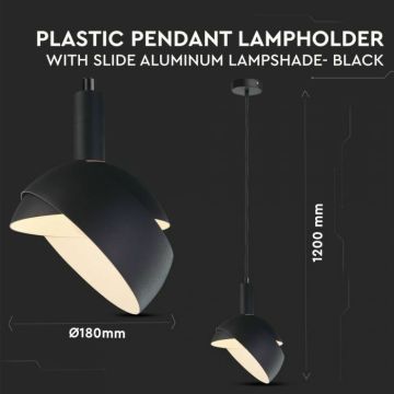 Pendant Lampholder With Slide Aluminium Lampshade In Black